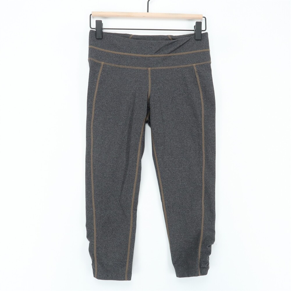 Athleta‎ Balance Capri Leggings Womens S Gray Heather Ruched Cropped Yoga